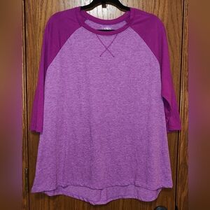 Women's Athletic Works Purple 3/4 Sleeve Tee Shirt Top, 3X